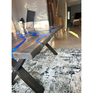 Table à manger rectangulaire moderne en résine époxy artisanale de luxe pour salon, plateau en bois d'acacia, imperméable, anniversaire de mariage, anniversaire - Product Image 5