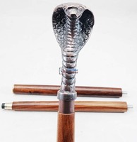 Canne de marche en bois avec poignée en cuivre antique en forme de tête de serpent Cobra royal, cadeau d'Halloween