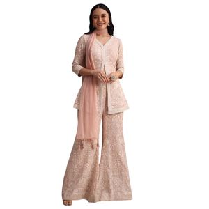 สีชมพู lucknowi kurti Palazzo กับชุดพื้นเมืองสำหรับผู้หญิงเครื่องแต่งกายตามสั่งจากโรงงาน - Product Image 1