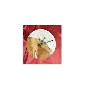 Inde artisanat en bois et résine époxy couleur blanche horloge murale produit le plus vendu horloge murale en bois à bas prix moderne plus beau
