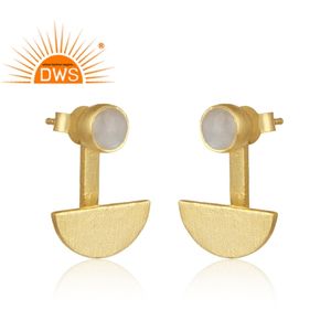 Mejor Venta de plata esterlina chapado en oro Natural Arco Iris Luna piedra Piedra Media luna diseño pendiente joyería fabricante - Product Image 3