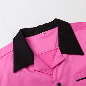 <b>Men's</b> Vintage Pink <b>Bowling</b> <b>Shirt</b> with Contrast Black Notch Collar, Piped Chest Pocket, and Breathable Performance Fabric - Product Image 3
