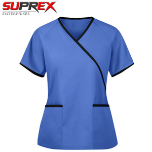 Blouse d'infirmière unisexe, couleur unie, col en V, manches courtes, t-shirt, usage hospitalier, tissu en toile de polyester, accessoires infirmiers - Product Image 3