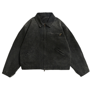 Chaqueta de mezclilla en blanco de algodón para hombre de alta calidad con cremallera completa personalizada Vintage ácido lavado Denim College Detroit Jacket - Product Image 1