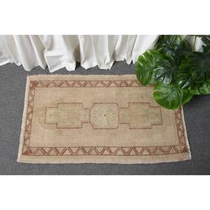 Tapis en Laine Turque Vintage de 180x310cm, Beige et Marron, Patchwork Rectangle Fait à la Main, Support en Latex pour le Salon des Adolescents - Product Image 1