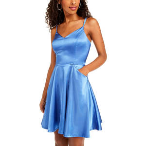 Robe trapèze bleue pour junior City Studios, bretelles spaghetti, taille naturelle, style élégant et décontracté pour la journée, taille 13 - Product Image 1