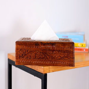 Caja de Pañuelos y Soporte de Madera Premium con Patrón Floral Tallado a Mano para Interiores de Lujo Tradebyd - Product Image 3