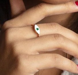 925 argent Sterling vert pierre mauvais œil émail plaqué or bohème fête de mariage anniversaire Unique Design anneaux - Product Image 4