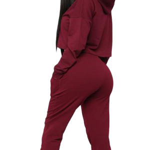 Ensemble de survêtement en molleton d'hiver imprimé en coton pour femmes, haut court à manches longues et sweat-shirt oversize - Product Image 4