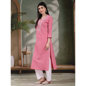 Women's Floral Embroidered Cotton Straight Kurtas Breathable Poplin Women's <b>Tops</b> for <b>Festive</b> Season Size XL - Product Image 5