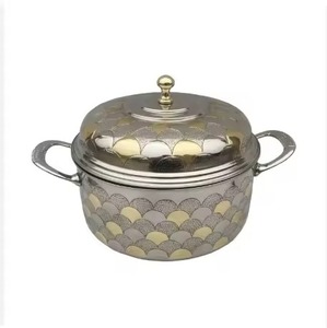 Pot de cuisson en argent brillant poli avec base de bois pour la cuisine et la table Pot de casserole d'occasion Produit chaud en acier avec couvercle - Product Image 2