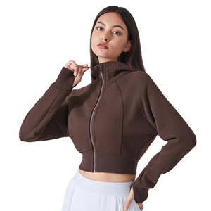 Sudadera con capucha recortada de algodón liso personalizado de la mejor calidad, Sudadera larga de estilo pulóver para mujer disponible XS, venta al por mayor, Diseña tu propio - Product Image 1