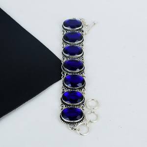 Blue Sapphire Gemstone Handmade 925 Sterling Silver Glowing Tennis <b>Bracelet</b> GIA Certified Luxury Jewelry Birthday Anniversary - Product Image 3