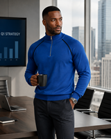 Pull en maille sportif Gorpcore à col montant zippé 1/4 pour homme, avec passepoil contrastant, idéal pour les activités de randonnée en extérieur