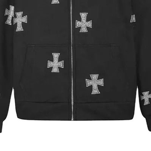 Sweat à capuche personnalisé 100% coton poids lourd visage complet surdimensionné avec fermeture éclair strass fabricant de sweat à capuche avec impression bouffante 3d pour hommes - Product Image 4