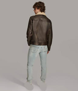 แจ็กเก็ตนักขี่จักรยานหนังวัวแท้สำหรับผู้ชายดีไซน์ใหม่แบบมีสไตล์พร้อมกระดุมหน้าคู่และมีบริการตามสั่ง - Product Image 3