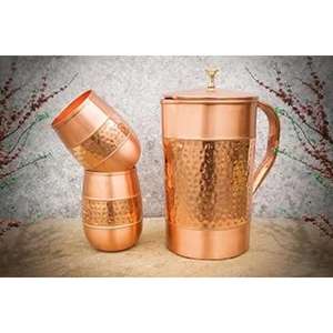 Hammered And Plain Print <b>Copper</b> Water Serving Pot Customized Ayurvedic Certified <b>Copper</b> Jugs Water Pitcher With Lid Good Health - Product Image 3