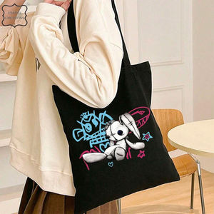 Bolso de lona personalizado, bolsos de lona para mujer, bolsos de compras reutilizables de lujo en blanco y negro a todo color - Product Image 5