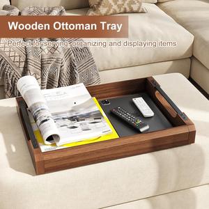 Plateau de service et de rangement en bois massif de qualité supérieure avec poignées latérales en métal, finition lisse, pour cuisine, salle à manger, table basse, décoration intérieure - Product Image 2