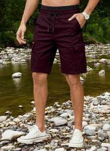 Pantalones cortos cargo de sarga de algodón informales para hombre con 6 bolsillos Diseño clásico elástico y cintura con Cordón-Diseño cómodo de 6 bolsillos - Product Image 4