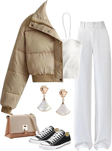 Conception personnalisée femmes Crop Puffer veste kaki pleine fermeture éclair à capuche amovible bulle veste respirante hiver doudoune pour les femmes - Product Image 5