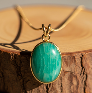 <b>Top</b> Grade 925 Sterling Silver Chain Bezel Setting Bohemian Natural Amazonite Oval Shape Pendant Healing <b>Crystal</b> Fashion Gift - Product Image 2