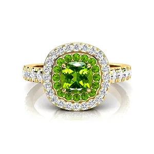 Classic Halo Style 18k Solid Gold Engagement Rings Adorned with Natural Peridot Gemstone & Real White Diamonds at Bulk Price OEM