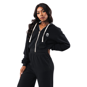 Veste zippée courte en polaire pour femme, douce et chaude, à manches longues, style sweat à capuche décontracté, haut athleisure, idéale pour l'hiver et le confort quotidien - Product Image 2