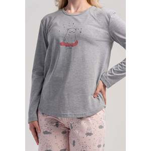 KADIN P.SUPREM O YAKA UZUN KOL ETEGI OVAL MANSETLI PIJAMA TAKIM - GRAY MELANGE - GRAY MELANGE - Product Image 2