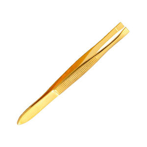 Super Top Color dorado Acero inoxidable Depilador facial Pinzas para cejas Grado quirúrgico Punta inclinada Pinzas para cejas - Product Image 4