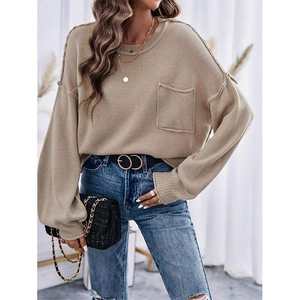 เสื้อสเวตเตอร์เปิดไหล่ถักโอเวอร์ไซส์แขนยาวแบบสตรีทแวร์เสื้อสวมหัวแขนยาวระบายอากาศ - Product Image 6