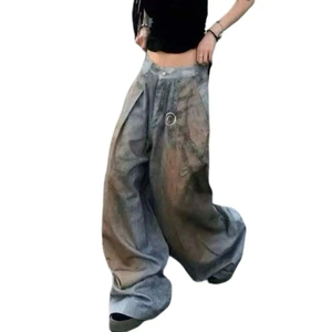 กางเกงยีนส์ลำลองทรงหลวมขากว้างขนาดใหญ่สำหรับผู้หญิงกางเกงยีนส์ทรงหลวมลำลองในเมือง - Product Image 4