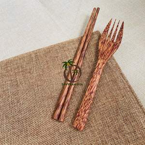 COCONUT CUTLERY <b>SET</b> RESEUSABLE <b>WOODEN</b> FORK <b>SPOON</b> KNIFE CUTLERY <b>SET</b> COCONUT <b>WOODEN</b> CLOTH BAG COCONUT RAMEN CUTLERY <b>SET</b> - Product Image 6