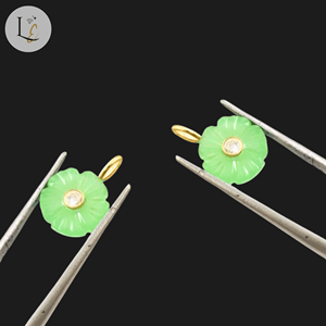 Pendentif en chalcédoine verte naturelle sculptée en forme de fleur avec incrustation de zircon, fait à la main, en argent sterling 925, pendentifs fins, breloques, 12 mm - Product Image 2