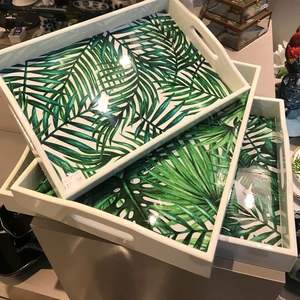 Handmade Vintage Floral Print Wood Serving <b>Tray</b> Set 3 Pcs Rectangular Decorative Table Platter For Home Restaurant Buffet Use - Product Image 4