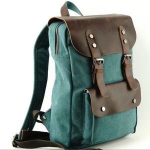 Sac à dos en toile personnalisé avec bordure en cuir pour ordinateur portable vintage de voyage pour étudiants LCB-0077D - Product Image 1