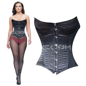 Corset de maintien de la taille en satin noir à armatures en acier robuste, respirant, forme de sablier, corset gothique - Product Image 4