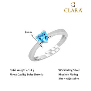 NOVAMART Fine 925 Sterling Silver Blue Heart Finger <b>Ring</b> <b>Adjustable</b> Band Topaz Stone Oval Cut Diamond Rhodium Plated Platinum Je - Product Image 5