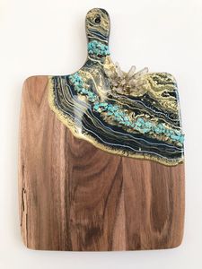 เขียงไม้สักทำจากเรซินอีพ็อกซี่ทำด้วยมือสำหรับเสิร์ฟอาหารในสวน - Product Image 5