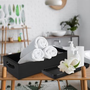 Ensemble de plateau de toilette multifonctionnel en bois d'acacia Décoratif pour réservoir de toilette et organisateur d'évier tenant du papier Lavage à la main - Product Image 6