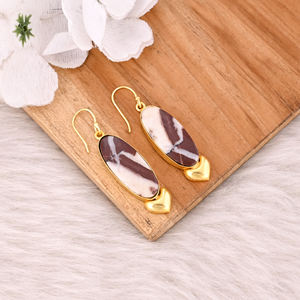 Pendientes bohemios ovalados largos de piedras preciosas de jaspe Malinga, joyería de latón chapada en oro amarillo hecha a mano, regalos de cumpleaños de moda para bodas - Product Image 6