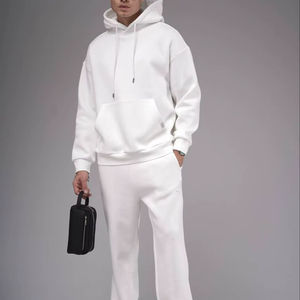 Conjunto de sudadera con capucha y pantalones de chándal de gran tamaño para hombre, ropa de calle holgada informal, traje cálido de lana de Color sólido para hombre - Product Image 1