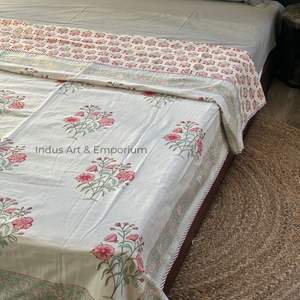 Algodón suave rosa impreso dohar mano bloque estampado Boho jaipuri manta doble Dohar - Product Image 4