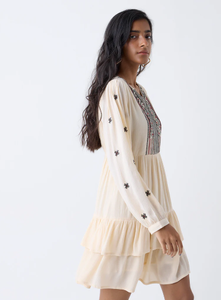 Vestido escalonado algodón bordado azteca crema cachemir Bombay - Product Image 2