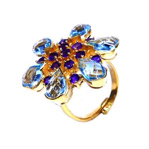 Classic Women's Wedding <b>Ring</b> 925 Sterling Silver Gold-Plated Featuring Blue Topaz Amethyst Gemstones 925 Sterling Silver <b>Ring</b> - Product Image 5