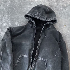 New Arrival OEM Streetwear Custom Logo <b>Cropped</b> Oversized Blue <b>Denim</b> Zip up Vintage Hoodie for Men - Product Image 3