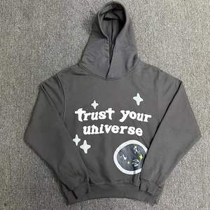 Sudadera con capucha de gran tamaño Unisex de alta calidad para estampado Puff Casual Loose Fit Hip Hop estilo bordado gris sudaderas de hombre - Product Image 2