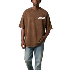 Print Streetwear Graphic Tees Blank T-shirt Plus Size Men's Clothing Acid Wash T-Shirt Men's Men Custom Brown Oversized T Shirt - Product Image 1
