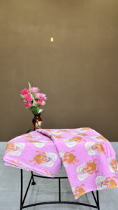 <b>Pink</b> Floral Handblock Print Cotton <b>Fabric</b>: Apparel & Decor, <b>Fabric</b> By Yard - Product Image 3