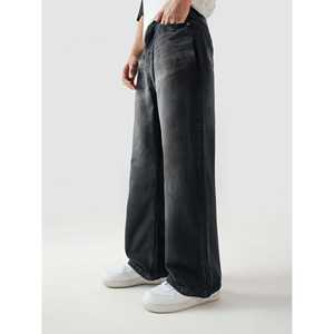 กางเกงทรงตรงขากว้างสไตล์ฮิปฮอปวินเทจ ผ้ายีนส์สีเข้มฟอกหิน ตกแต่งด้วยงานปัก - Product Image 4